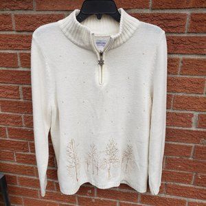 Vintage winter themed sweater with 3/4 zipper